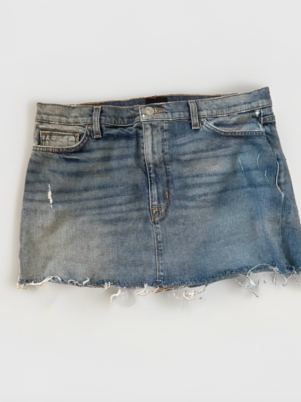Hudson Jeans Distressed Light Blue Denim Mini Skirt